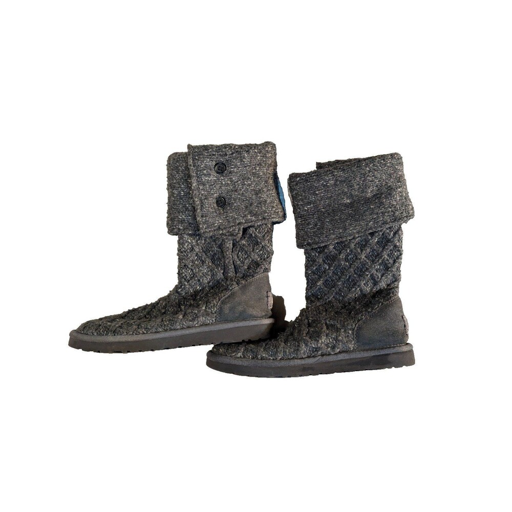 UGG Women's Cardy Boot Size 8 Lattice Knit Tall Pull On Gray Fabric Slouch Comfy